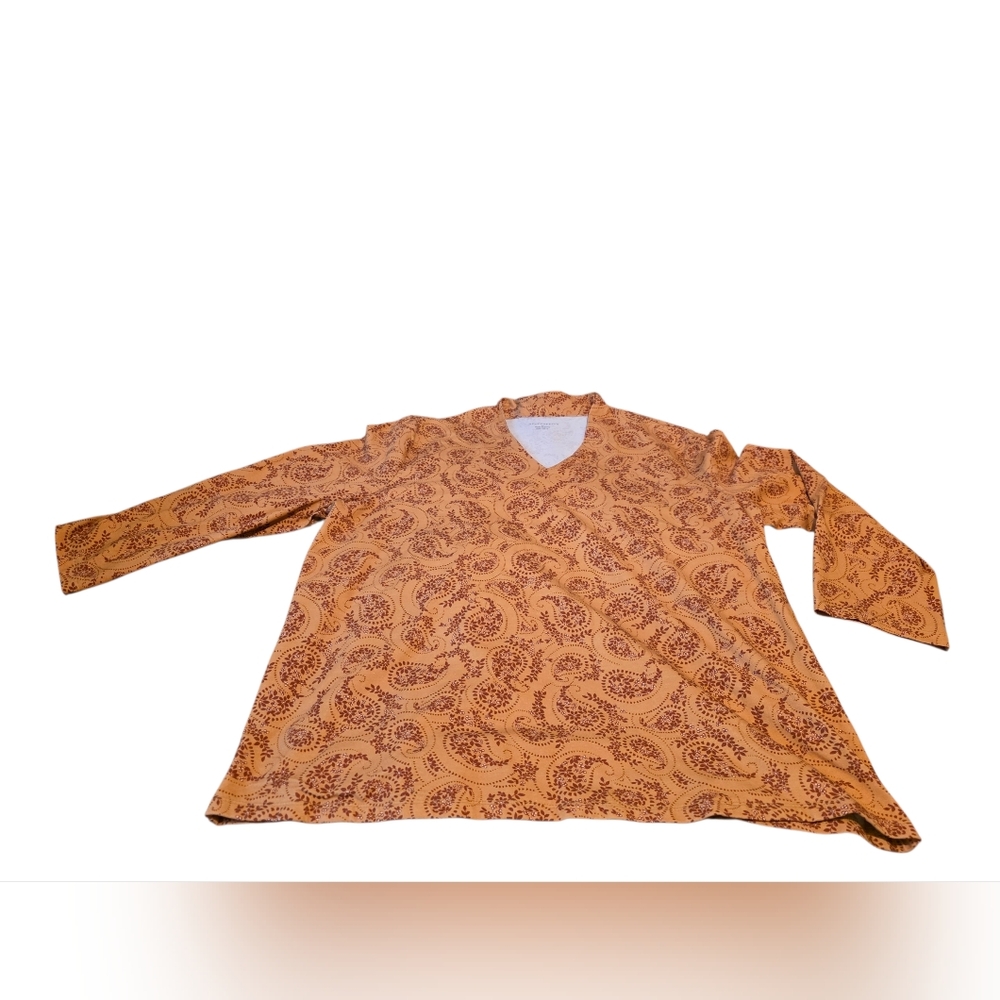 Appleseed's Orange Paisley Long Sleeve Top EUC Size XL